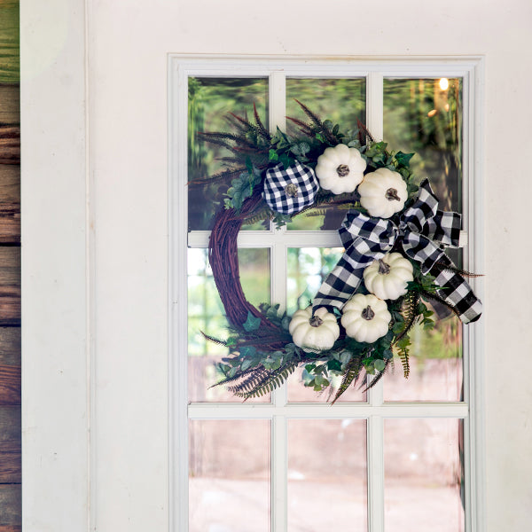 Fall Wreath for Front Door,Black and White Buffalo Plaid Kitchen Decor