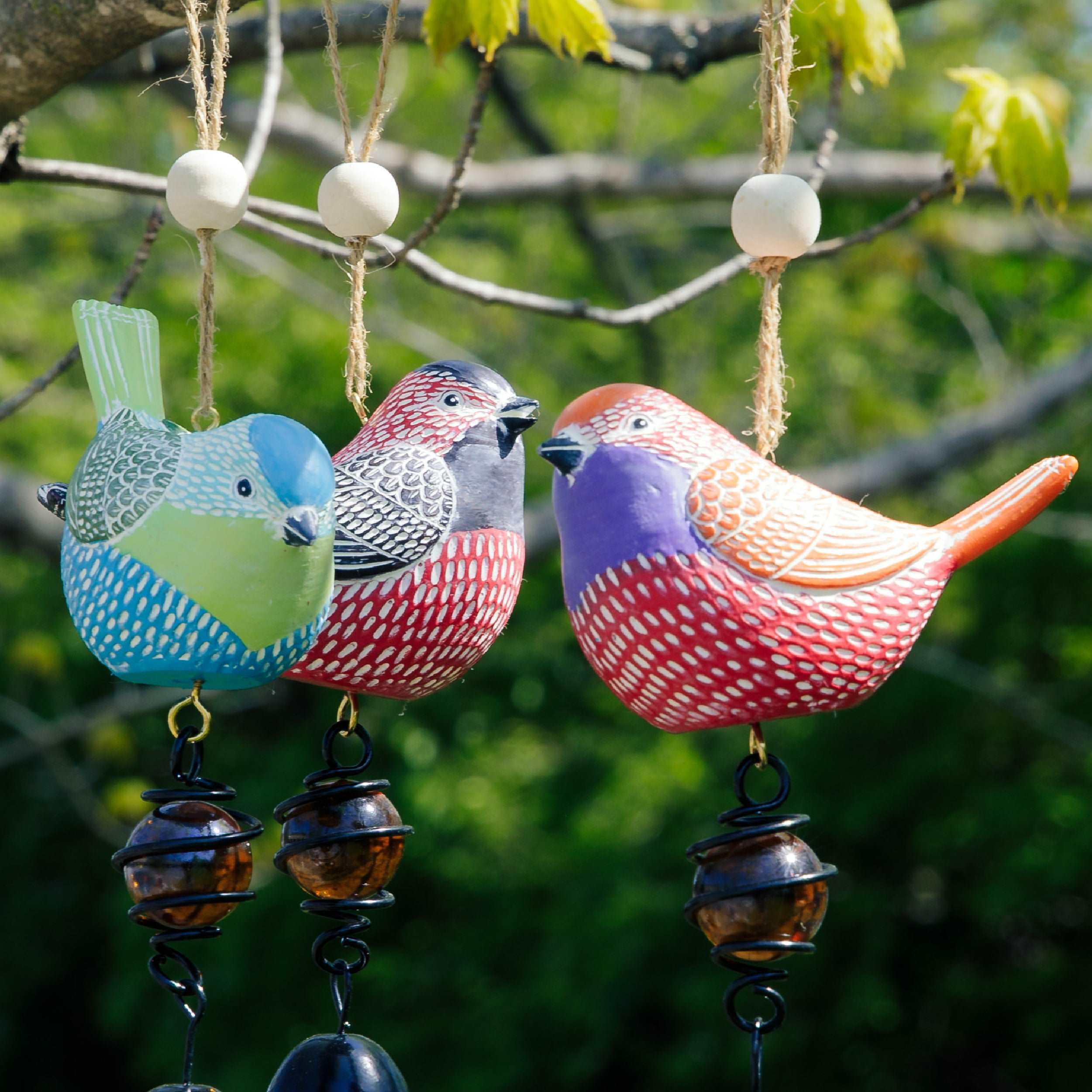 Three Friendly Birds Hanging Beads And Bells WY297 — Lost Objects, Found  Treasures